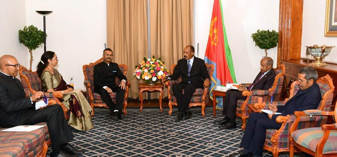Ambassador Raj Kamal with H.E. Mr. Isaias Afwerki, President of the State of Eritrea, after the presentation of credentials